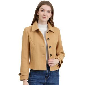 Turn Down Collar Long Sleeve Single Breasted Outwear Winter Pea Coat Khaki